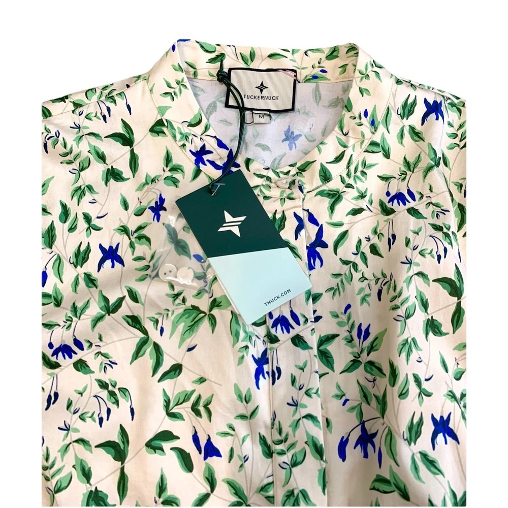 Tuckernuck Ivory Fuchsia Floral Button Front Dress Shirt 3/4 Sleev Women's M NWT